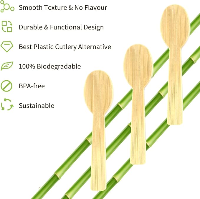 Spoons 1800 Count Natural Bamboo Mini Disposable, 3.54 Inch