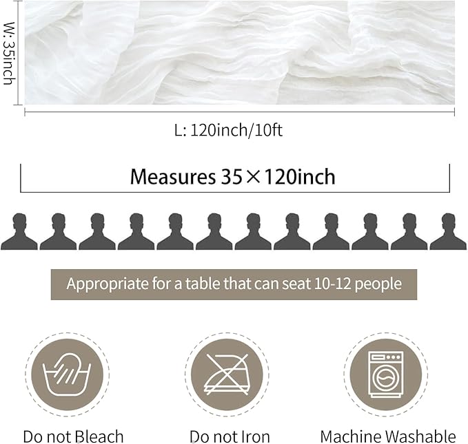 12 Pack White Cheesecloth Table Runner 10ft Gauze Runner Boho Ivory Cheese Cloth Table Runner for Wedding Bridal Shower Baby Shower Boho Table Decoration