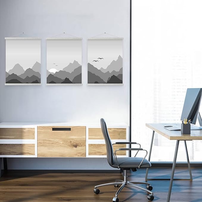 Magnetic Poster Hanger, 8x10 8x20 8x11 Poster Frame Wood Wooden Magnet Print Posters Dowel Scroll Hanger Hangers Hanging Kit for Walls Map Canvas Artwork (Grey, 8")