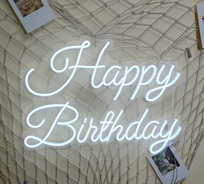 LED Neon Sign Happy Birthday Party Wall Decor, 17.7 in USB Powered Acrylic