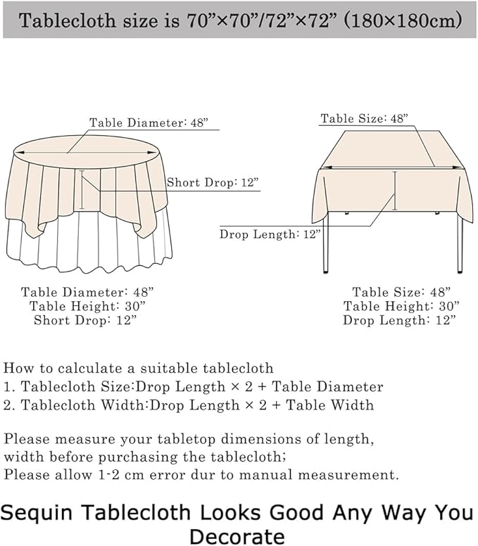 ShinyBeauty Square Tablecloth 72x72-Inch Sequin Tablecloth Overlay Iridescent White Table Cover Sequined Table Cloths for Wedding White Tablecloth Linen Square Overlay for Cocktail/Dessert