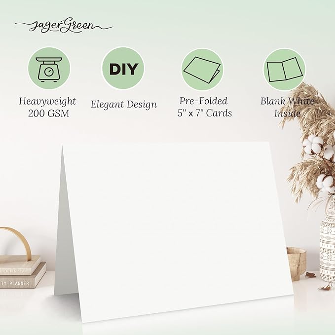 50 Pack 5x7 Blank Cardstock Paper, White Card Stock Bulk, Thick Folded Heavy Cardstock for Thank You Cards, Greeting Cards, Wedding Invitation, Envelopes, DIY Craft Card Making Supplies