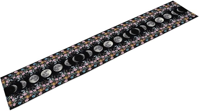 Boho Floral Moon Table Runner, Spring Flower Leaves Mystical Gothic Sun Moon Table Runner for Kitchen Dining Table Home Party,13x120 Inch Purple