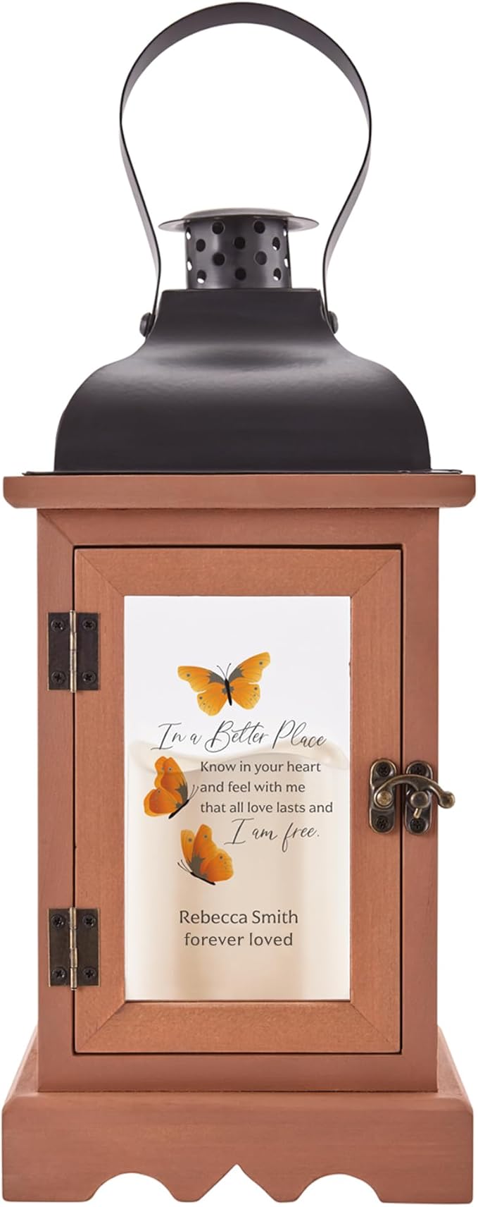 Decorative Candle Lantern in Wood with LED Light, 12-Inch Memorial Gift