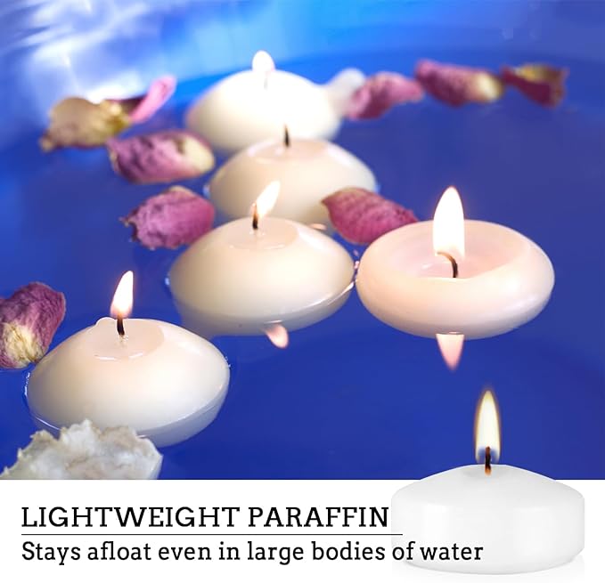 50 Floating Candles, Smoke-Free and odorless, Burning continuously for 5-6 Hours, White, 2-inch Floating Candles, Suitable for Valentine's Day, Weddings, Holidays, Home Decoration……