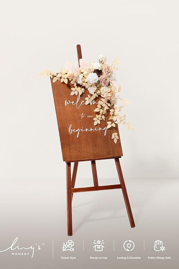 Artificial Greenery Floral Swag Set of 2, White Beige Blush Silk Roses