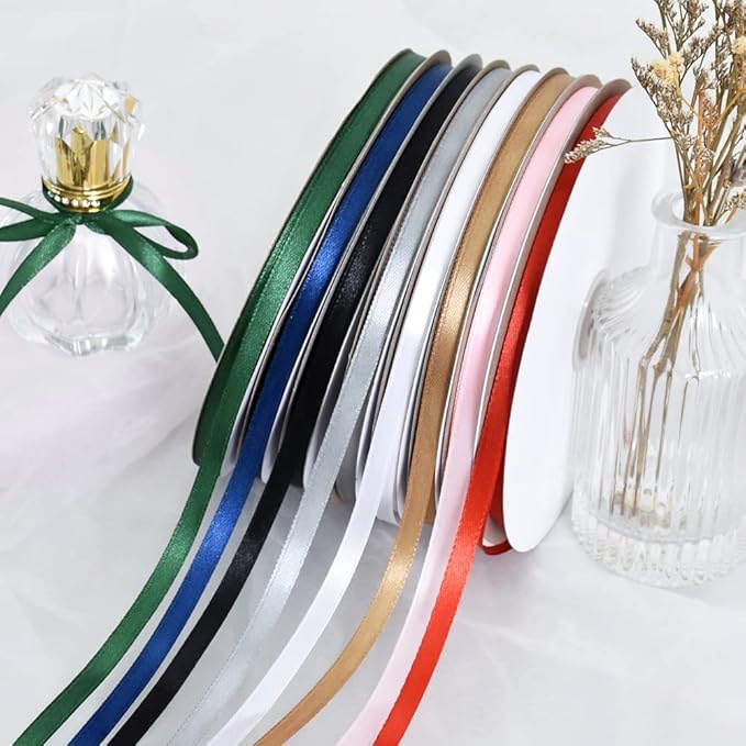 TONIFUL 1/4 Inch x 100yds Navy Blue Satin Ribbon, Thin Solid Color Satin Ribbon for Gift Wrapping, Crafts, Hair Bows Making, Wedding Party Decoration, Invitation Cards, Floral Bouquets
