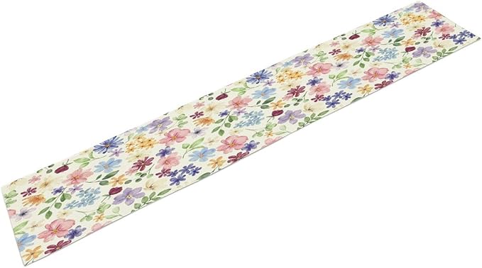 Floral Decorative Table Runner, Watercolor Floral Botanical Rustic Modern Style Pattern Printed Long Table Runner for Restaurant Kitchen Party,13in（33cm） W * 108in（274cm） L