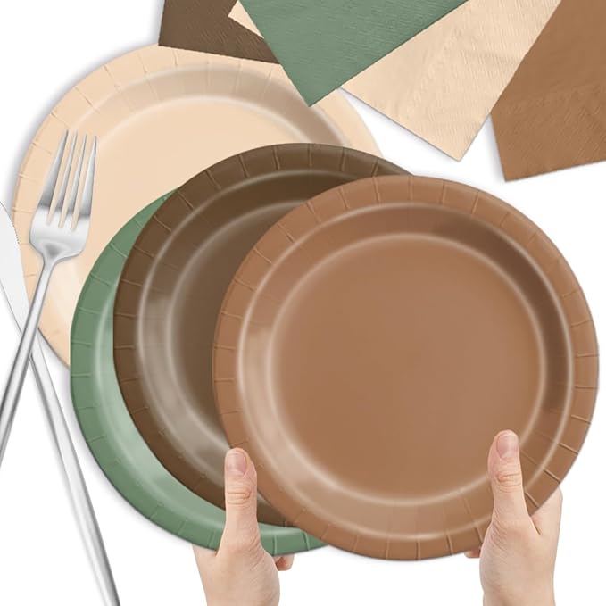 Paper Woodland Plates and Napkins Set, 150 Pieces, Forest Party Tableware