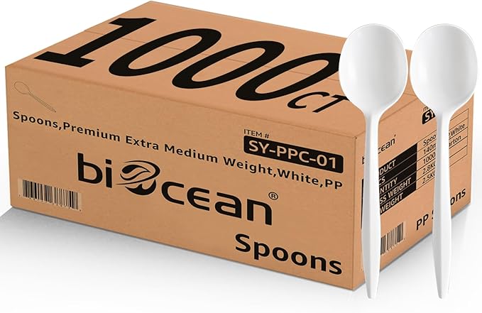 1000-Count White Plastic Spoons, 5.87-Inch Modern Disposable Soup Spoons