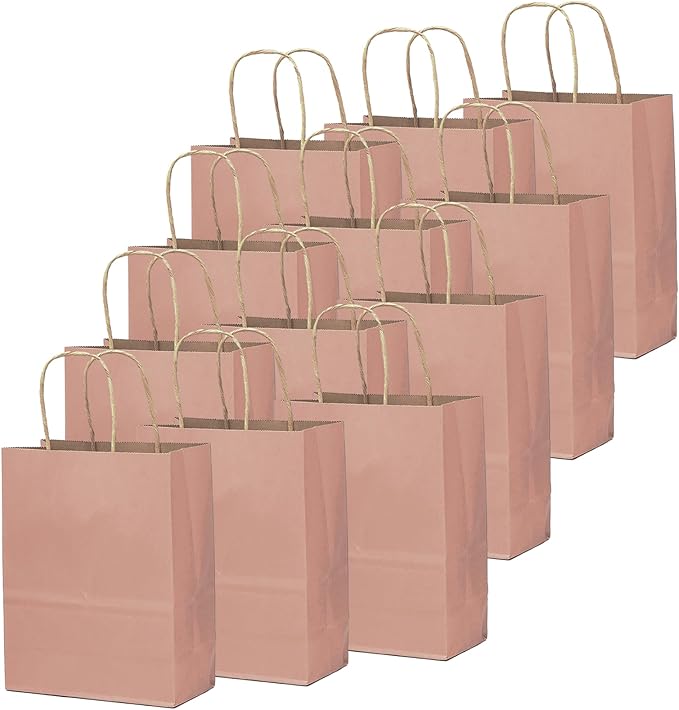 Gift Bags with Handles, 100 Pack Dusty Pink Kraft Paper Party Bags