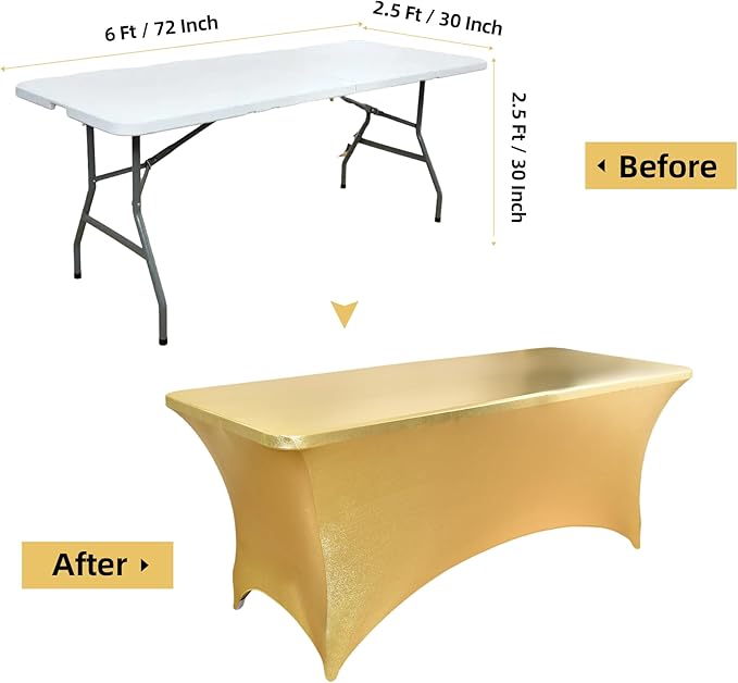 6-Pack 6ft Spandex Table Covers for Rectangle Standard Folding Tables - Wrinkle Resistant Stretch Tablecloths - Ultimate Fitted Table Protector for Parties, Trade Shows, Wedding