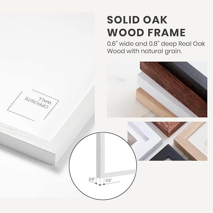 Opposite Wall - 22x28 in - White Solid Oak Wood Picture Frame - Lightweight, Versatile & Shatterproof - Wall Hanging Poster or Photo Frame - Wall Decor for Office, Gallery & Home