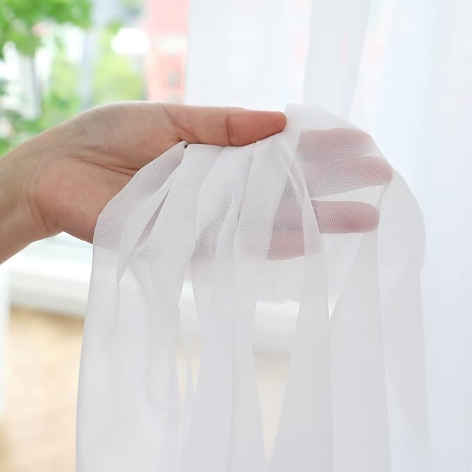 Window White Sheer Curtains 48 Inches Width 45 Inches Long 2 Panels Sheer Curtains Clear Curtains Basic Rod Pocket Panel for Home/Living Room/Bedroom/Kids Room