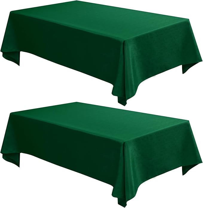 Fitable 2 Pack Faux Linen Christmas Tablecloths, Burlap Textured Fabric Table Cloth Rectangle, Decorative Table Covers for Winter Holiday Dinner Party Farmhouse (Hunter Green, 60 x 84 Inch)