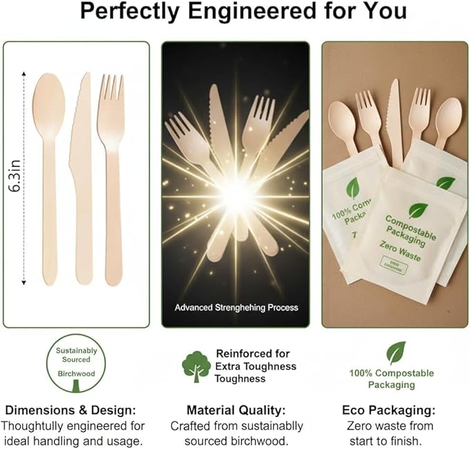 Disposable Wooden Spoons, 500 Count, Beige, Biodegradable