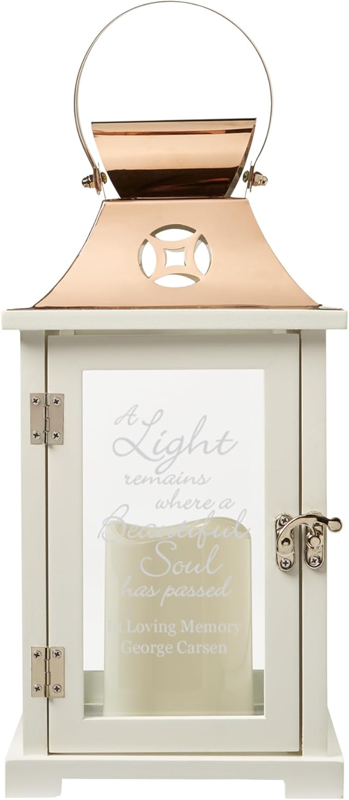 Decorative Candle Lantern for Memorials, Copper Finish Wood and Steel, LED
