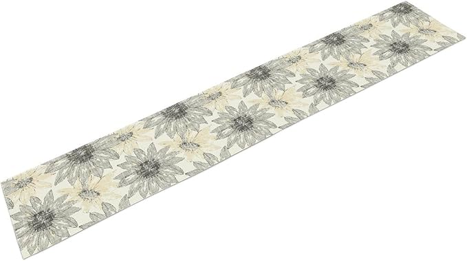 Chrysanthemum Vintage Floral Table Runner, Elegant Grunge Green Sunflower Spring Summer Elegant Pattern Artichokes Flower Table Runner for Party Kitchen Dining Living Room Decor, 13x120 Inch