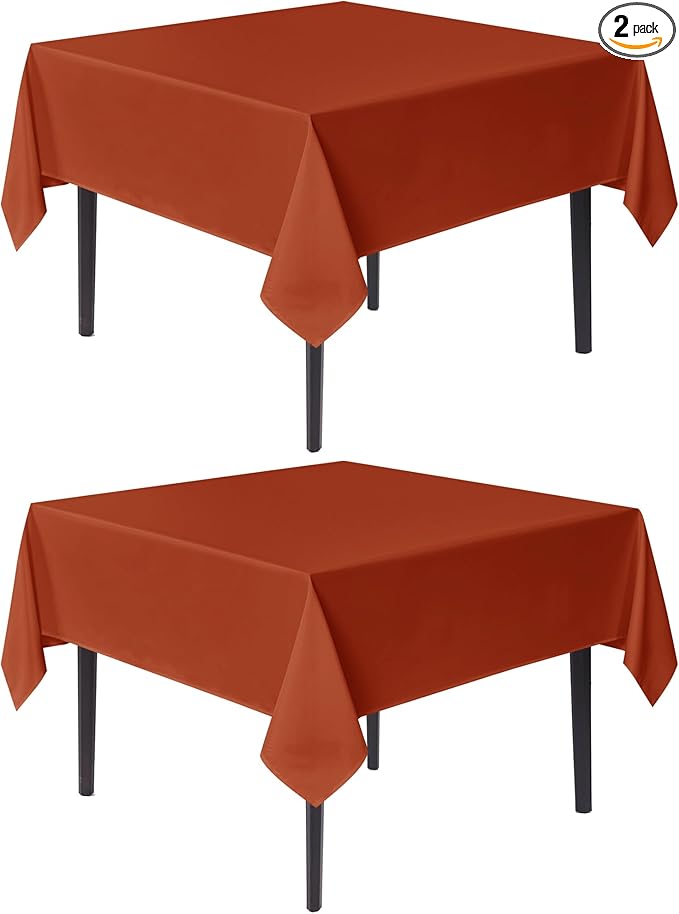 sancua Thanksgiving Square Tablecloths 85x85 Inch Rust, 2 Pack Fabric Fall Table Cloth for Square or Round Tables, Burnt Orange Washable Polyester Table Cover for Dinner, Holiday Party, Display Tables