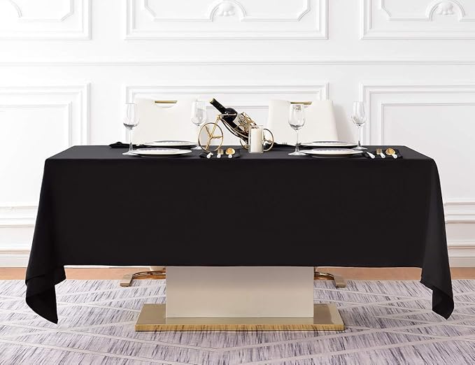 Surmente Black Tablecloth 60 x 102-inch Rectangular Polyester Table Cloth for Weddings, Banquets, or Restaurants