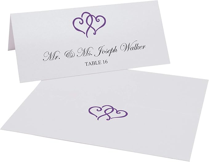 Linked Hearts Place Cards, Purple (Choose Color), Set of 150, Pre-cut and Scored - Wedding, Party, Dinner, and Special Events - Made in the USA