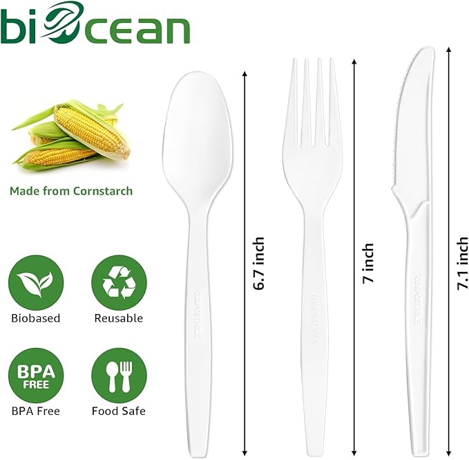 Forks, 480 Count Ivory White Compostable Plant-Based Party Set