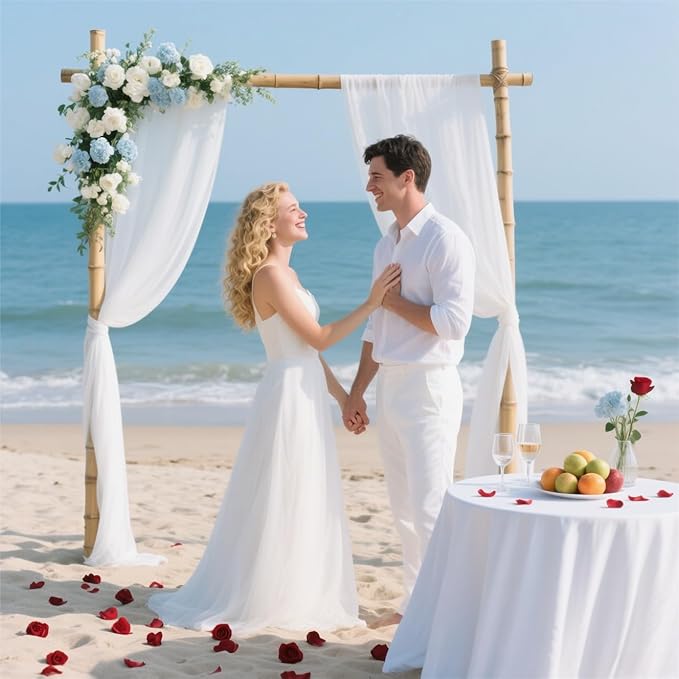 Outdoor Curtains - White Sheer Gauze Arch Drapes, 2 Panels, 29 x 240 Inch