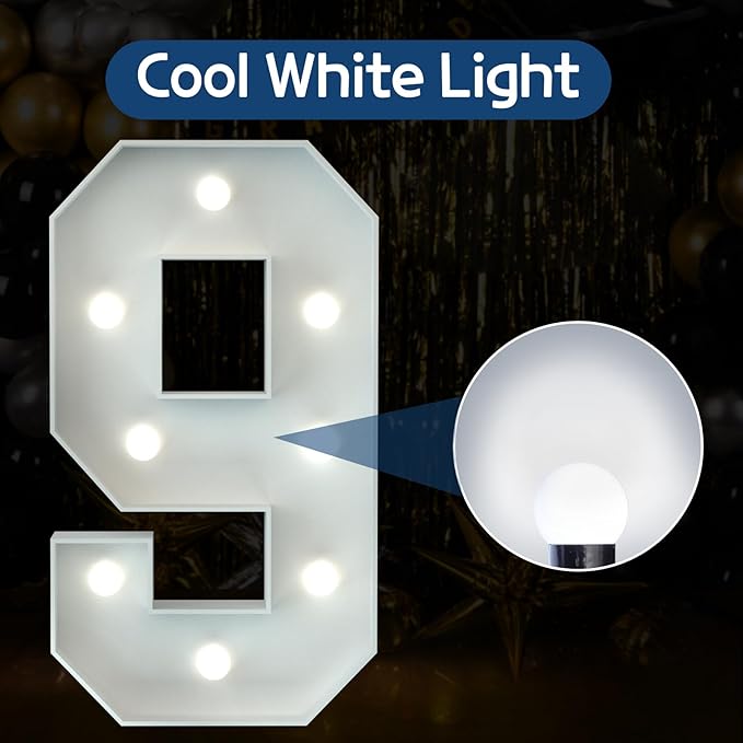 Marquee Numbers 3 Feet Tall Big Light Up Numbers 9th 19th 90th Happy Birthday Decorations Girl Boy White Anniversary Party Decor Large Cardboard Prop Backdrop Sign 9