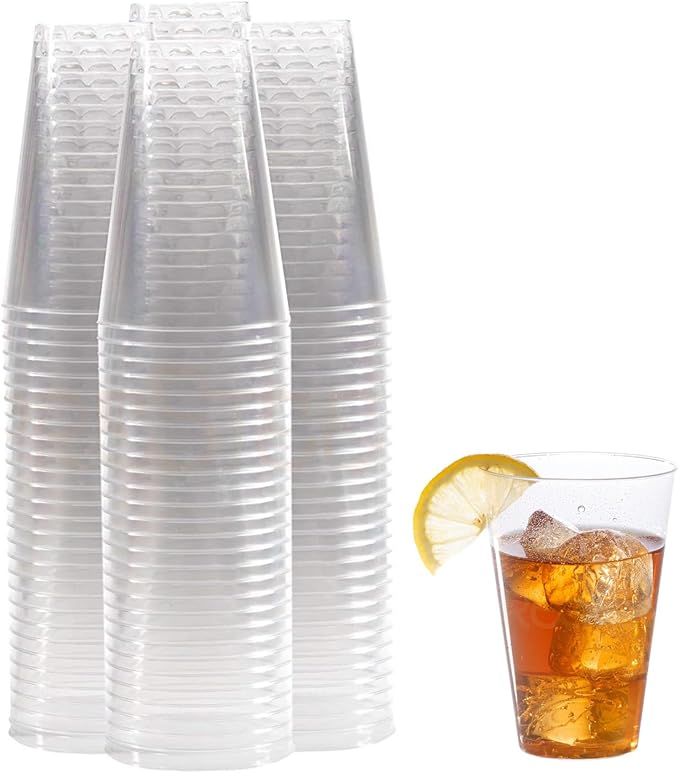 Disposable Plastic Cups, 14 Oz Clear Hard Plastic, 100 Count