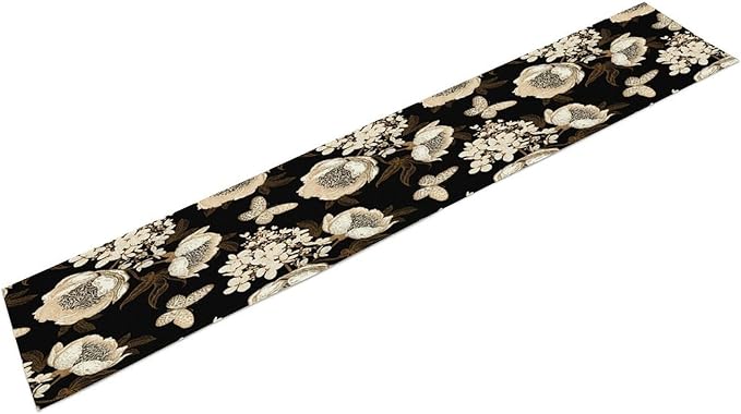 Watercolor Peony Table Runner, Modern Kitchen Dining Room Bohemian Floral Tabletop Decoration for Kitchen Cafe 13x120 Inch