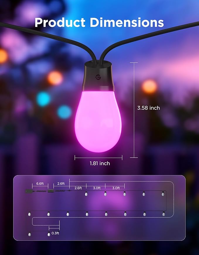 Outdoor String Lights with 48 Ft Color-Changing LED Bulbs