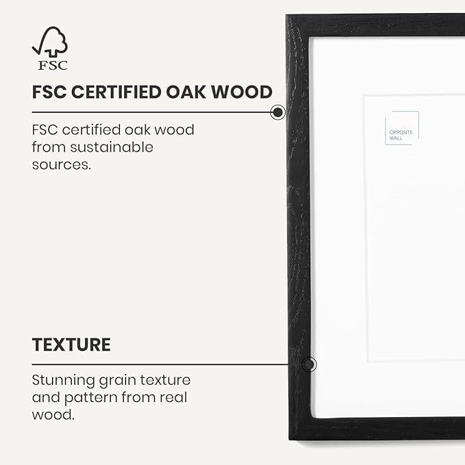 Opposite Wall - 20x30 in - Black Solid Oak Wood Picture Frame - Lightweight, Versatile & Shatterproof - Wall Hanging Poster or Photo Frame - Wall Decor for Office, Gallery & Home