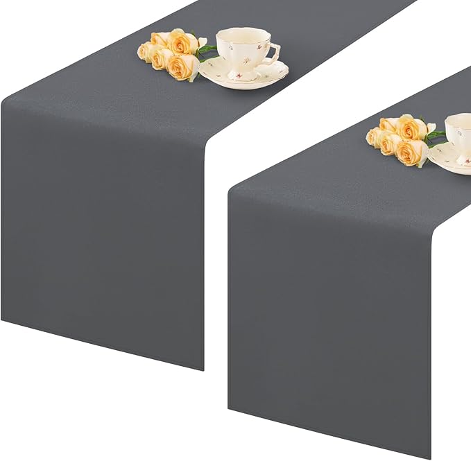 2 Pack Grey Small Short Table Runner 12 x 36 Inch Solid Color Runners Coffee Table Dresser for Daily Party Home Decoration