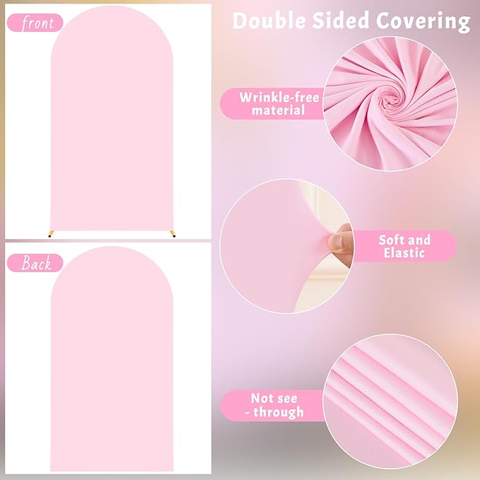 7.2FT Pink Arch Backdrop Cover - Polyester Fitted Wedding Arch Stand Covers Round Top Chiara Arch Backdrop Cover for Birthday Party Banquet Photo Background Decoration