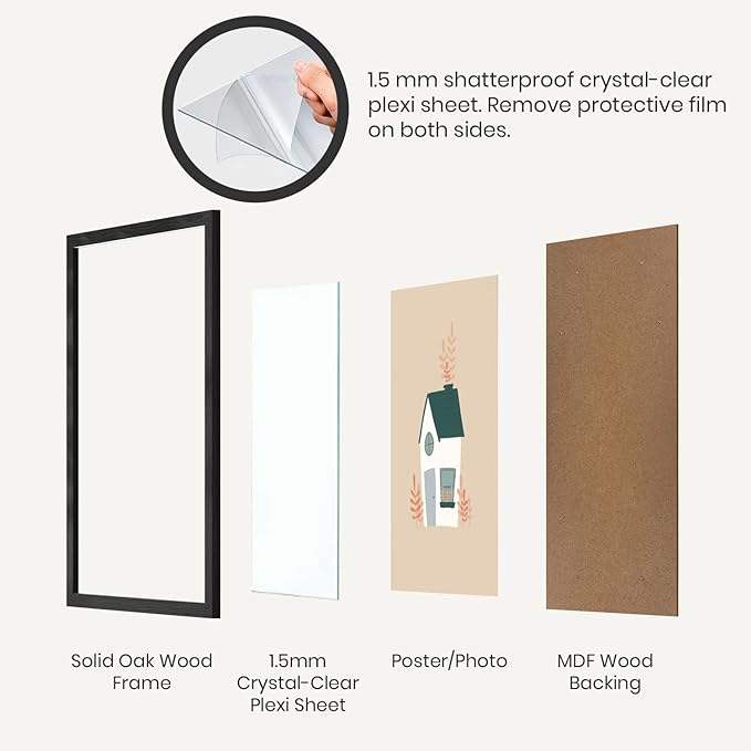 Opposite Wall - 11x17 in - Black Solid Oak Wood Picture Frame - Lightweight, Versatile & Shatterproof - Wall Hanging Poster or Photo Frame - Wall Decor for Office, Gallery & Home