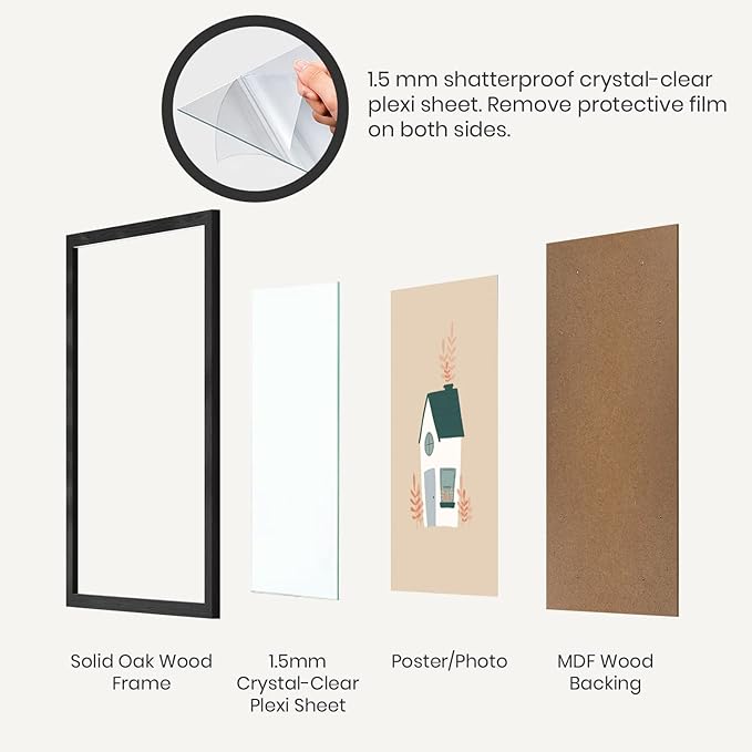 Opposite Wall - 11x14 in - Black Solid Oak Wood Picture Frame - Lightweight, Versatile & Shatterproof - Wall Hanging Poster or Photo Frame - Wall Decor for Office, Gallery & Home - 2 Pack
