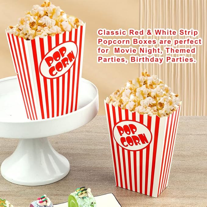 25 Pcs Small Popcorn Boxes for Party 5.5 Inches Tall Red & White Striped Popcorn Bags Mini Popcorn Buckets & Popcorn Bowl for Movie Theater, Home, Carnival Decorations (25)