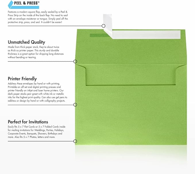 LUXPaper A7 Invitation Envelopes | Peel & Press | 5 1/4" x 7 1/4" | Fairway Metallic | 80lb. Text | 500 Qty