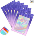 Funfery 100 Pack Holographic Bags,Mylar Resealable Bag with Zipper,Clear Window Packaging Pouch,Foil Bags for Food Storage,Sample Jewelry Baggies(4×6in,Purple Pink)