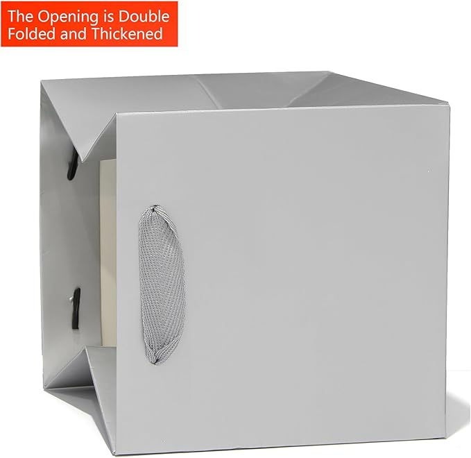 Silver Gray Square Gift Bags 4 in Paper Gift Box Small Square Bottom Kraft Paper Bag with Handles for Wedding Baby Shower Birthday Party (Silver Grey, 4 x 4 x 4 in, 10 CT)