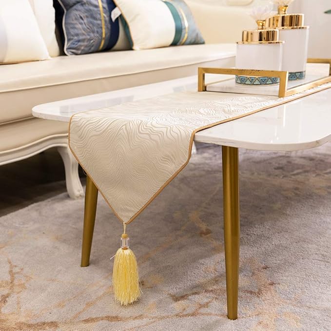 Avigers 12 x 72 Inch Decorative Luxury Abstract Striped Beige Table Runners with Tassels for Home Living Room Bedroom Art Decor Wedding