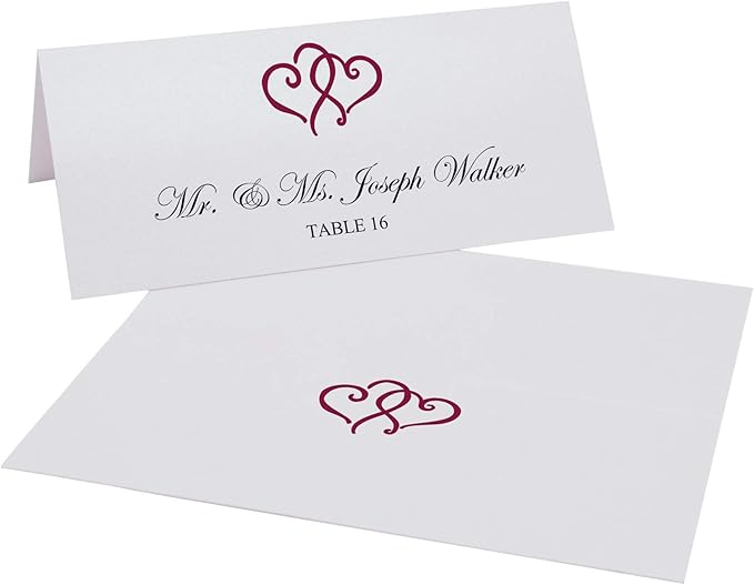 Linked Hearts Place Cards, Burgundy (Choose Color), Set of 150, Pre-cut and Scored - Wedding, Party, Dinner, and Special Events - Made in the USA