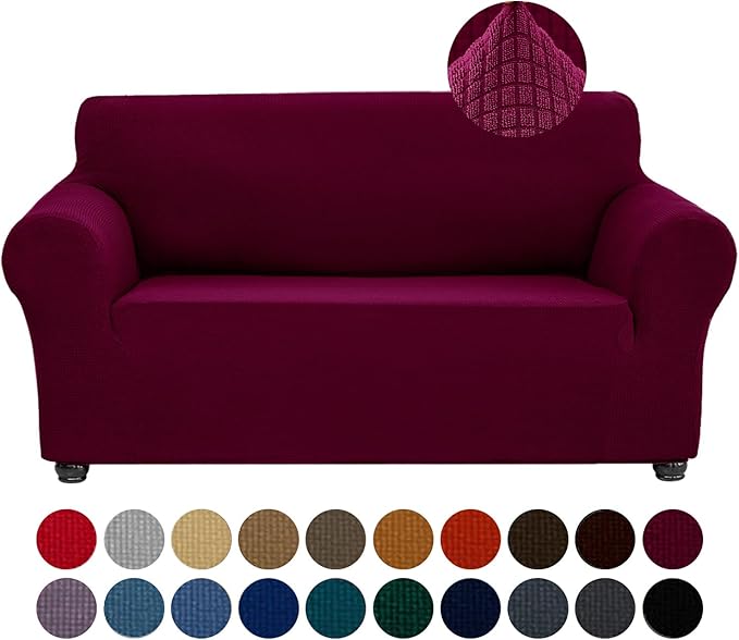 Sofa Slipcover for Loveseat, Burgundy Stretch Couch Cover, Water-Repellent