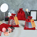 Gift Bags 50 Pack, 4x6 Inch Red Linen Sheer Bags with Drawstring