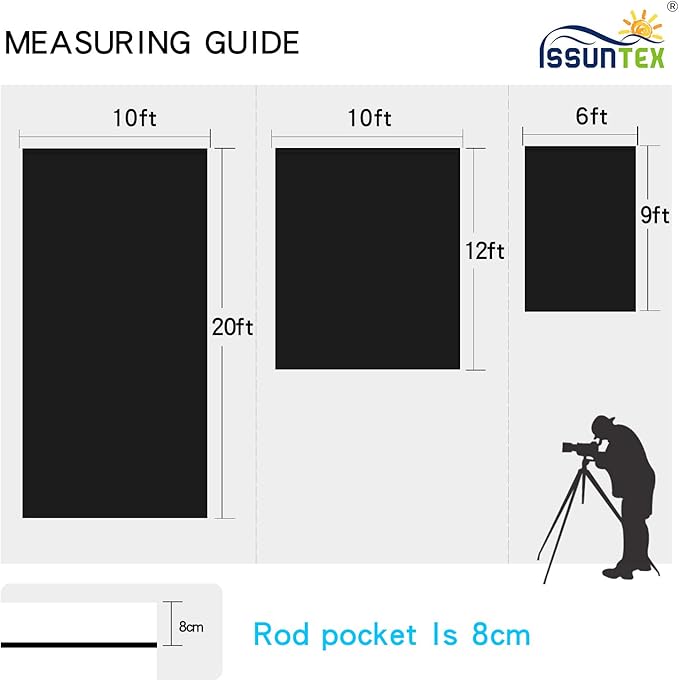 ISSUNTEX 10X12 ft Background Muslin Backdrop, Photo Studio, Collapsible High Density Screen for Video Photography and Television-Black
