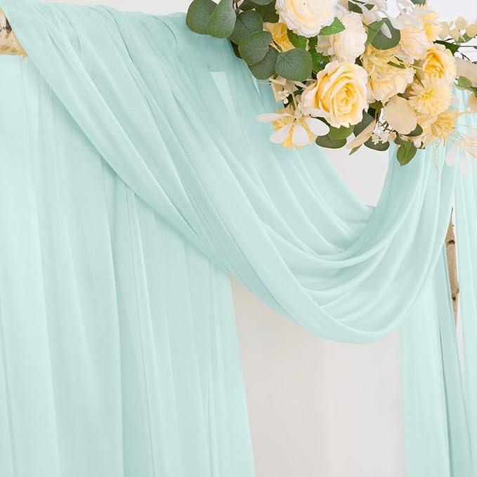 Socomi Wedding Arch Draping Fabric 29" x 20Ft 4 Panels Mint Green Sheer Outdoor Curtain Drapes Extra Long for Wedding Ceremony Birthday Party Decoration