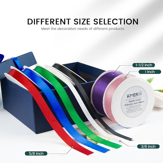KMER LIFE 5/8 inch x 25 Yards Double Faced Polyester White Satin Ribbon, Perfect for Gift Wrapping Very Suitable for Weddings Party Hair Bow Invitation Decorations and More