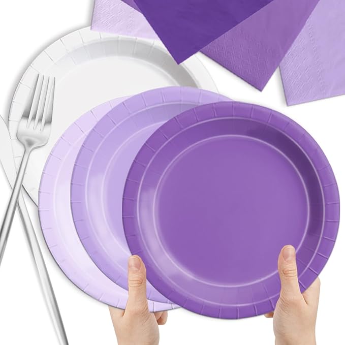 Plates and Napkins Party Kit, 150 Pieces, Purple Gradient Paper Tableware