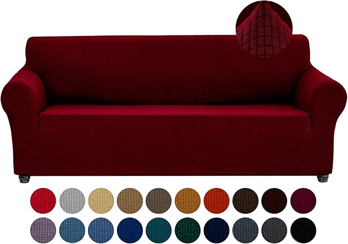 Sofa Slipcover, Red Dahlia Stretch Fit with Waterproof Finish