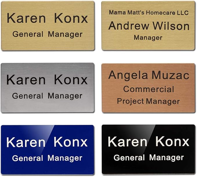 Custom Engraved Name Tag Badge for Business Personalized Metal Identification with Pin or Magnetic Backing Stainless Steel ID Badge (Rose Gold/Black, 1.5" x 3")